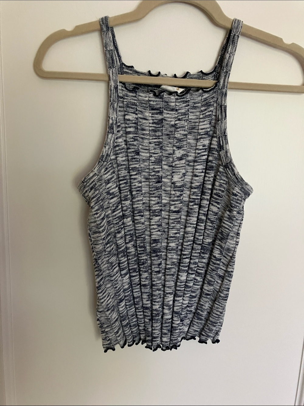 Women’s Ribbed Knit Tank Top in Heather Navy/White
